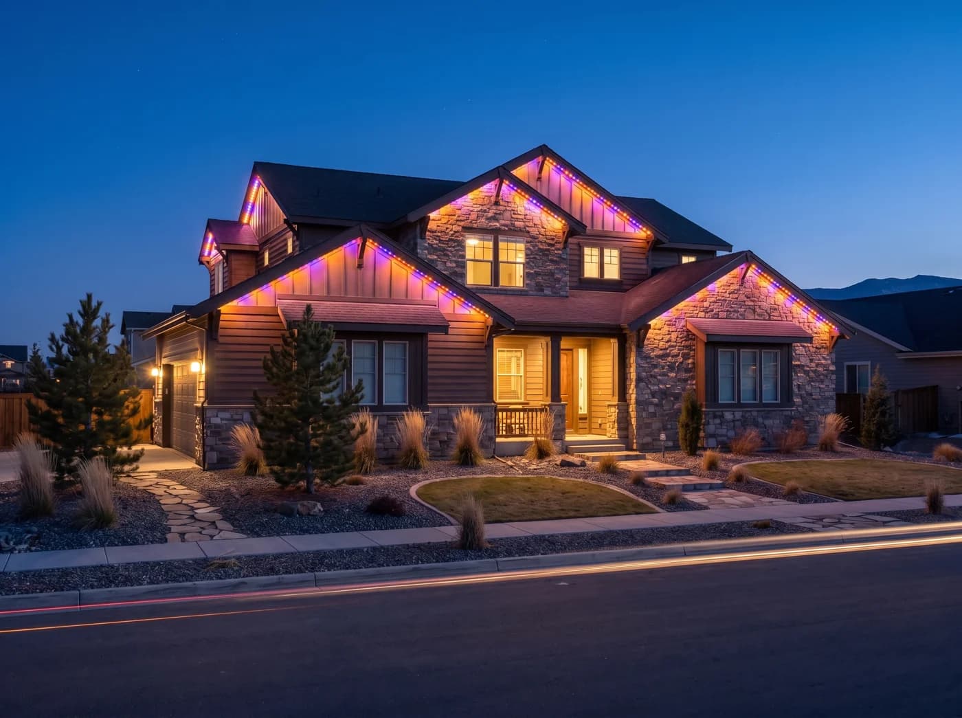 The same home lit for Halloween